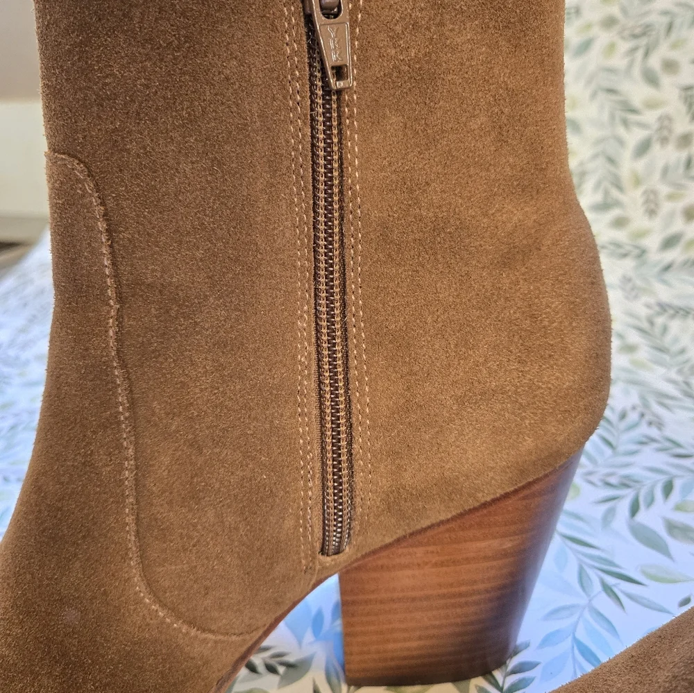Soludos Emma Chesnut Suede Ankle Booties Tan Leather Block Heel Boots 9 - Picture 7 of 12